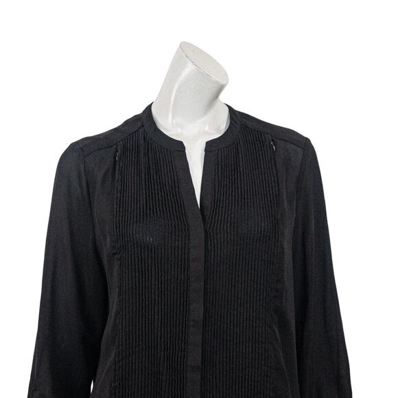 LOYAL HANA Women's Vneck Pleated front Blouse in Black Poly Size Large - Picture 7 of 9